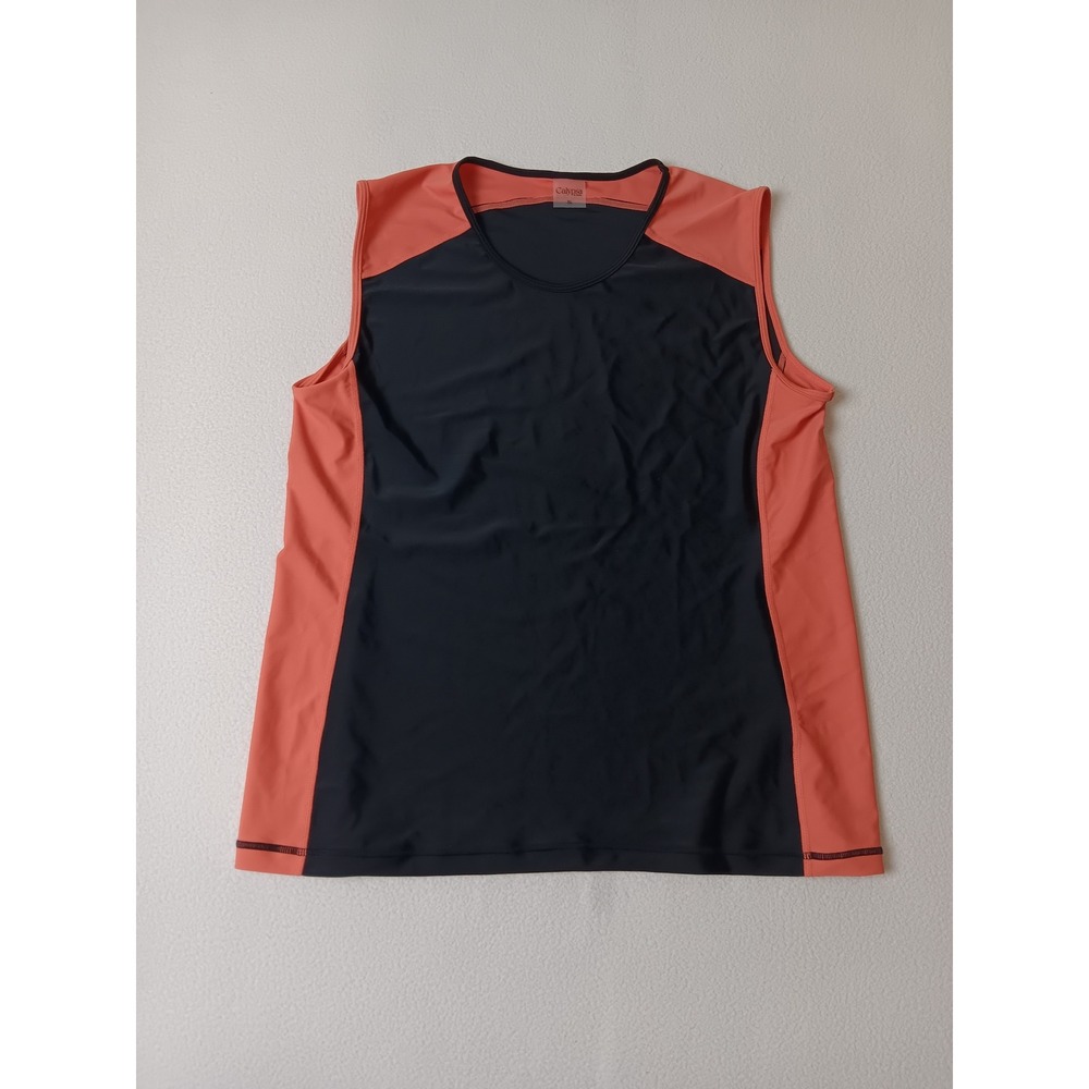 Calypsa by Modli Womens XL Swim Shirt Sleeveless Rash Guard Black Coral SL500